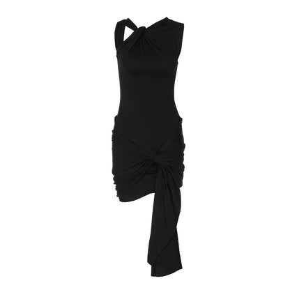 Summer Solid Color Lace up Pleated Slim Fit Sexy Sheath Dress