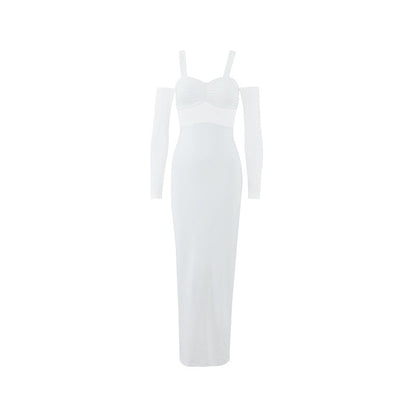 Women Clothing Sexy Spaghetti Straps Corset Slim Mesh Stitching Independent Sleeve Dress