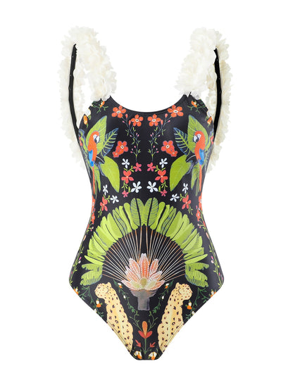 One Piece Printed Skirt Conservative Swimwear Two Piece Women Swimsuit