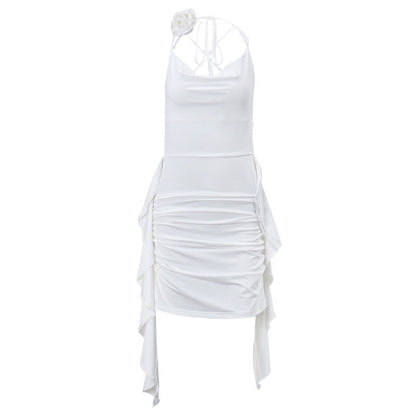 Spring Sexy Backless V Neck Three Dimensional Floral Ribbon Slim Fit Sexy Dress