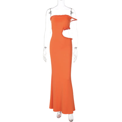 Summer Women Clothing Sexy off Neck Hollow Out Cutout out Cropped Slim Hip Dress