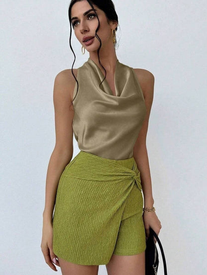 Women Clothing Sexy Sleeveless Satin Shirt Spring Autumn Work Women Shirt