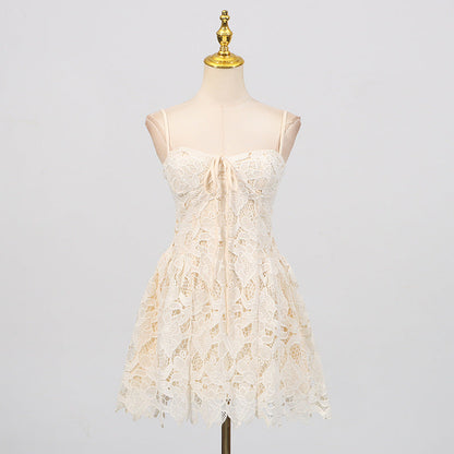 Sexy Sweet Spicy Pure Lace Embroidered Sleeveless Strap High Grade Tube Top Dress Women