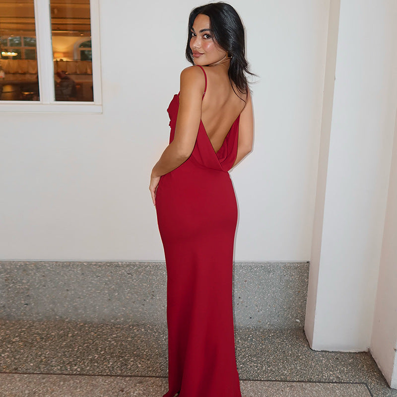 Women Clothing Summer Arrival Sexy Backless Spaghetti Straps Maxi Dress Solid Color Slim Fit Dress Women
