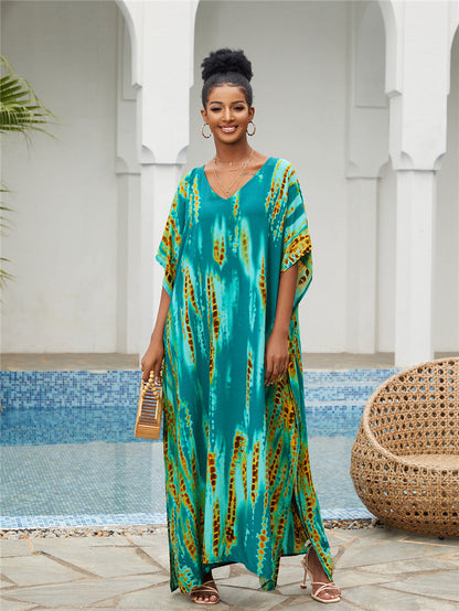 Printed Beach Blouse Loose Robe Vacation Sun Protection Shirt Swimsuit Blouse