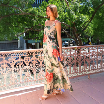 Summer Dress Printed Spaghetti Straps Slimming Dress