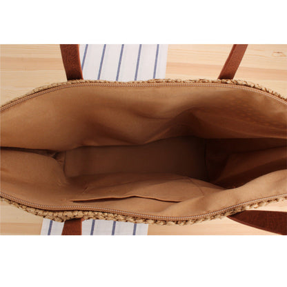 Solid Color Simple Shoulder Straw Bag Japanese Korean Woven Bag Daily Office Casual Vacation Women Bag