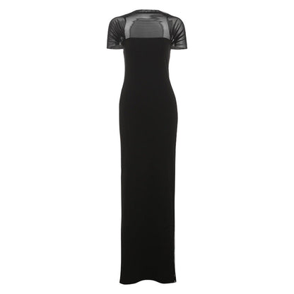 Summer Sexy Tight Waist See through Maxi Dress Elegant Shoulder Baring Solid Color Dress Women Clothing