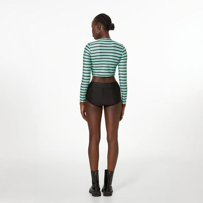 Striped Split Long Sleeve Spring High Waist High Waist Swimwear Women Swimsuit