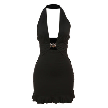 Spring Summer Women Clothing Sexy Halter Deep V Plunge neck Slim Slimming Sheath Dress Women