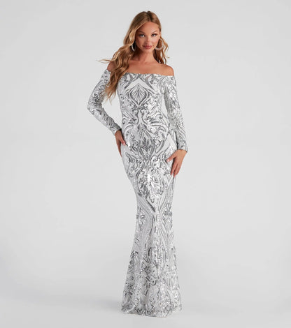Women Elegant Sequ Sexy off Neck Dress Cocktail Evening Maxi Dress