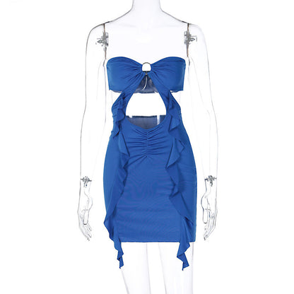 Summer Sexy Tube Top Lace Cropped Sheath Dress Women Clothing