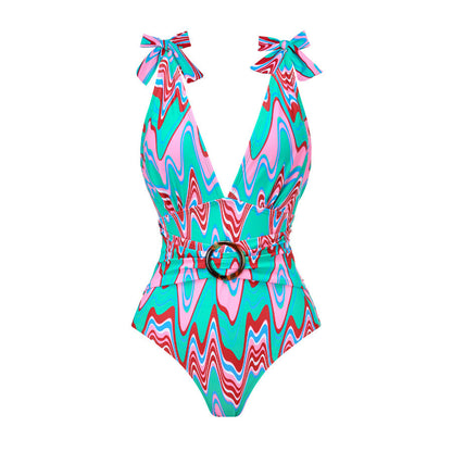 Spring Sexy Swimsuit Women Conservative Printed Swimsuit Wrap Skirt Set