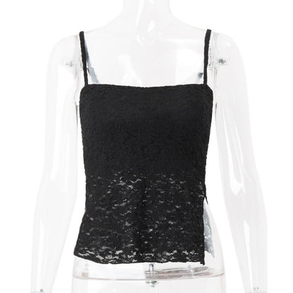 Women Clothing Summer Sexy Slim Lace Backless Solid Color Camisole