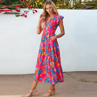 Summer Fresh Sweet Vacation for Women Floral Print Sleeveless Dress for Women