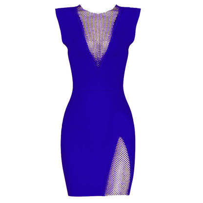 Summer Net Drill Sexy Sleeveless Bandage One Piece Dress Elegant Women Clothing