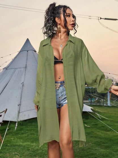 Solid Color Multi-Color Beach Blouse Sexy Cardigan Shirt Sunscreen Bikini Cover