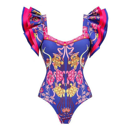 One Piece Women Swimwear European French Retro Cover Belly Slimming Swimsuit Holiday Beach Dress