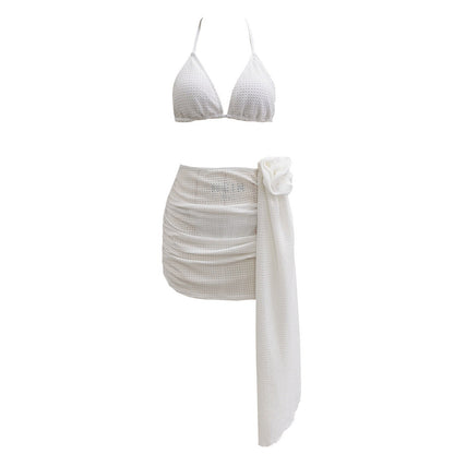 Solid Color Lace up Sexy Three-Point Bikini Three Piece Split Swimsuit Women Bikini