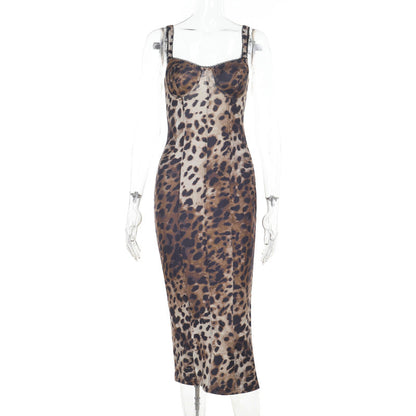 Summer Street Slim Leopard Print Printed Sexy Sling Dress