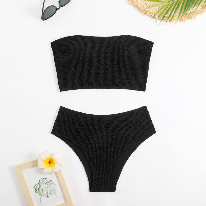 Swimsuit Women Split Solid Color Special Fabric Sexy Tube Top Bikini Swimsuit