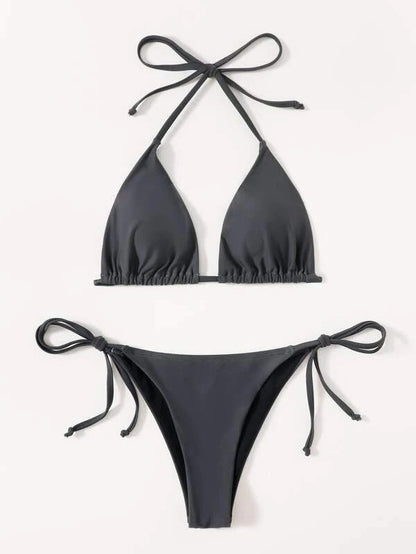 Solid Color Simple Bikini Split Swimsuit Swimwear