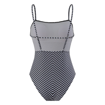 Sexy One Piece Swimsuit Women Bikini Striped Printed Gauze Skirt Swimsuit Bikini