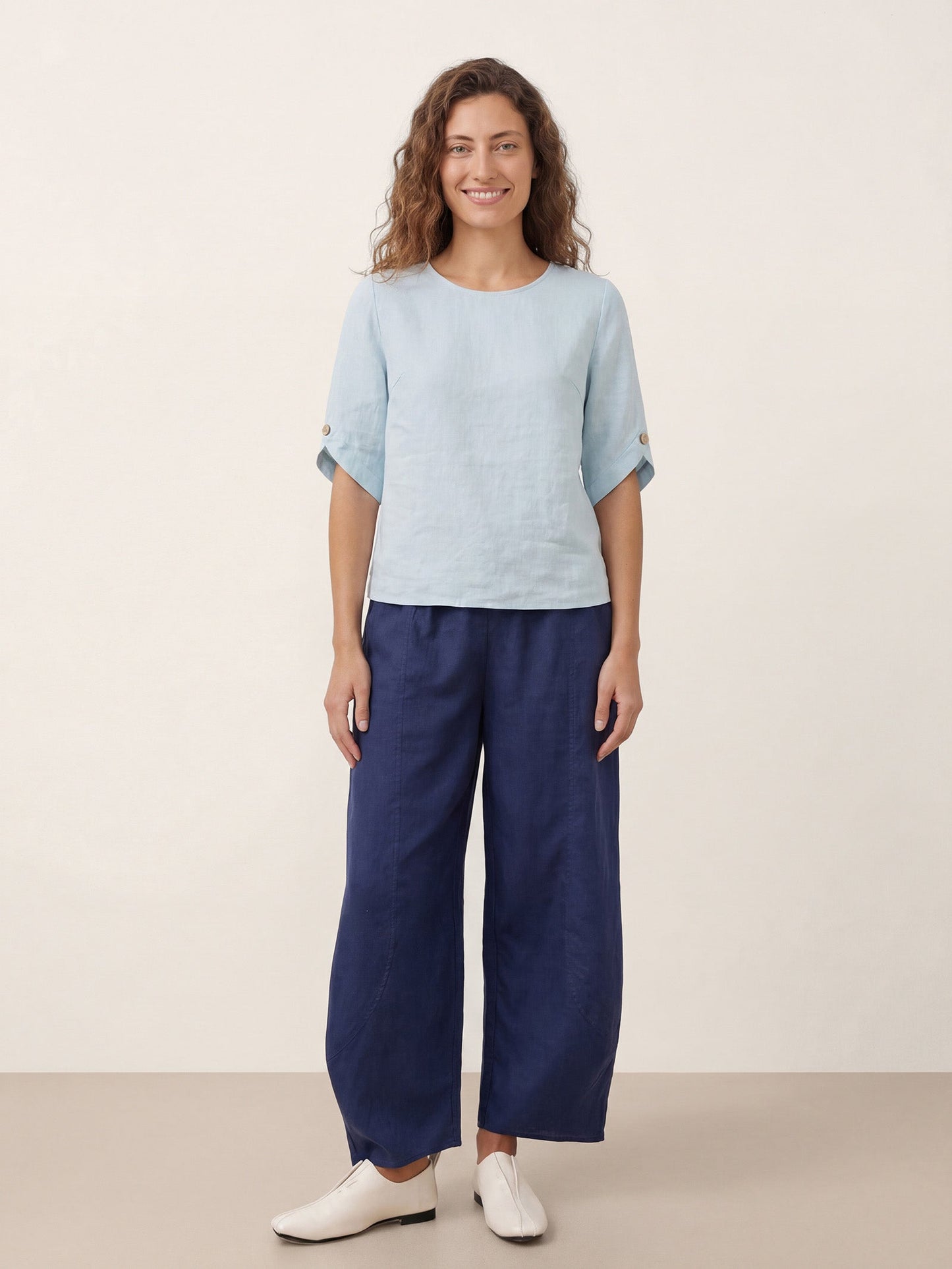 100% Linen Elbow Sleeve Pullover Top NOLA