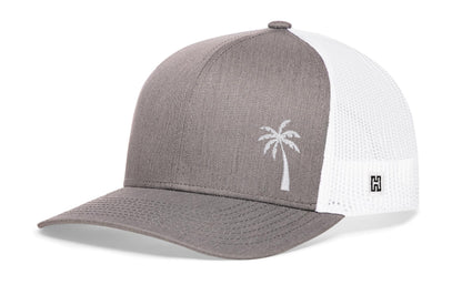 Palm Tree Trucker Hat  |  Gray-White Island Snapback