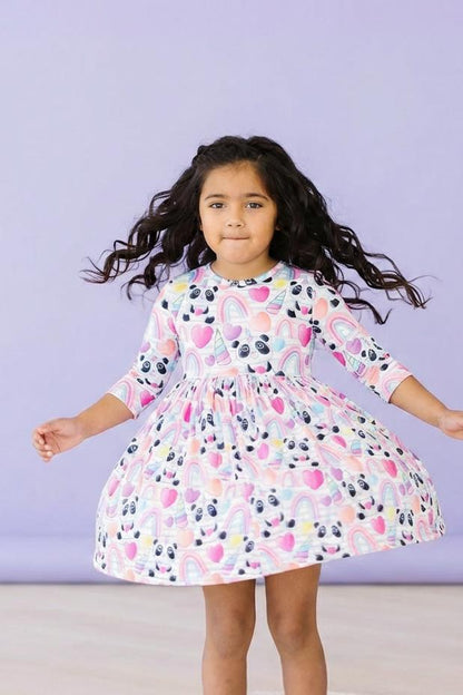 Peace, Love & Pandacorns 3/4 Sleeve Pocket Twirl Dress
