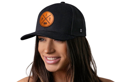Pittsburgh Trucker Hat Leather  |  Black PIT X Snapback