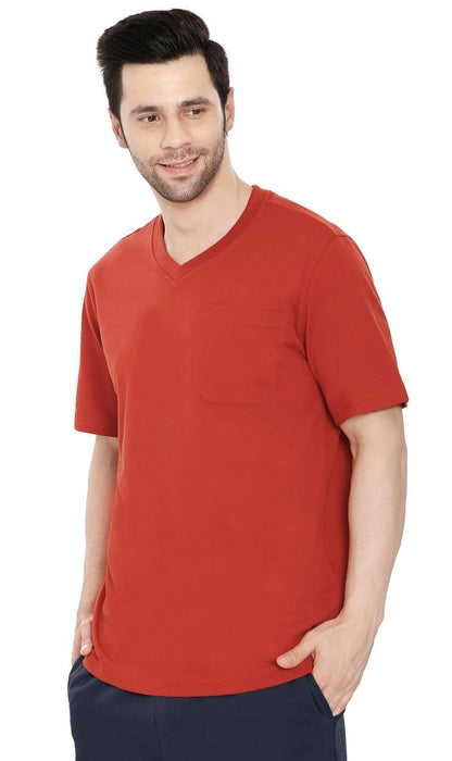 Men's Heavyweight Short Sleeve V-Neck T-Shirt – Relaxed Fit Cotton Blend with Pocket