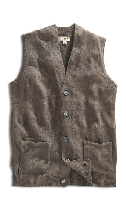 Men's Cashmere-Like Button Front Flat Knit Sweater Vest with front patch pockets