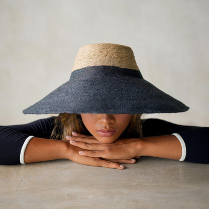 The Riri Duo Jute Straw Hat In Natural & Black
