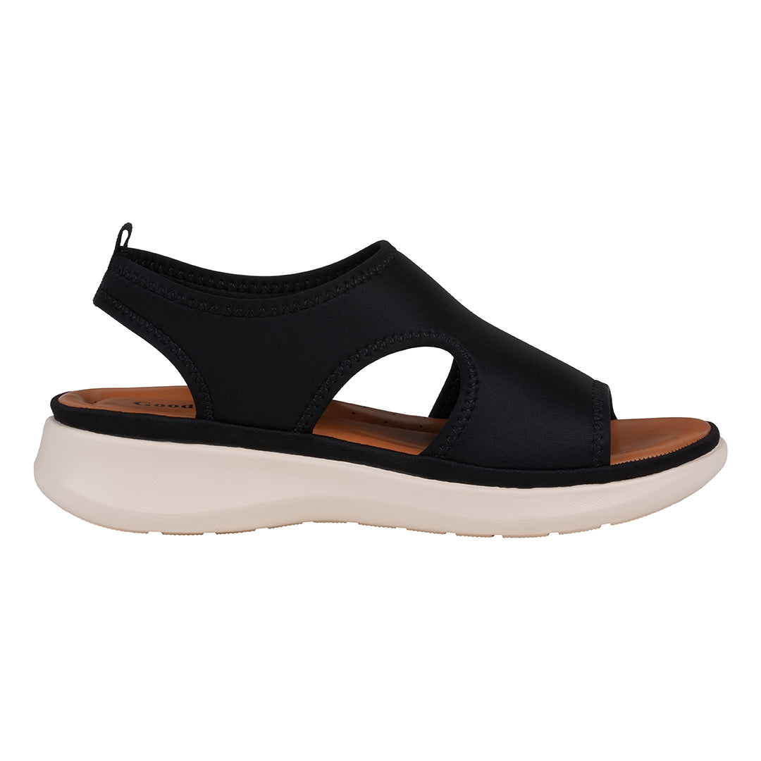 Women's Romy Black Stretch Lycra Wedge Sandals