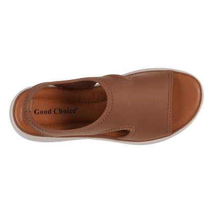 Women's Romy Brown Stretch Lycra Wedge Sandals