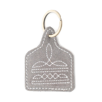 Saddle Mark Embroidered Leather Key Fob in Grey