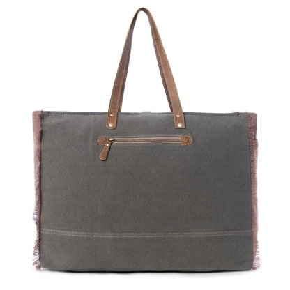 Myra Floweret Weekender Bag for Women – Floral Printed Front, Buckle Closure, Fringed Edges for Travel Chic