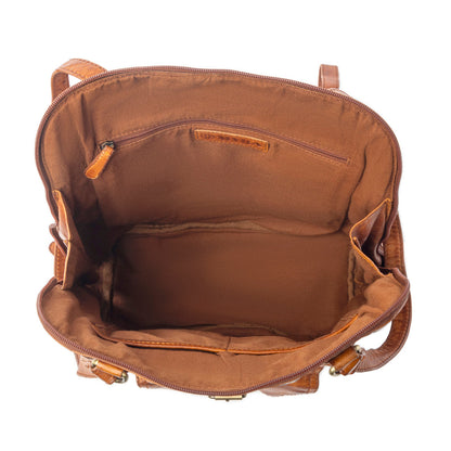 Myra Hearthfire Buckled Genuine Leather Bag in Cognac Brown