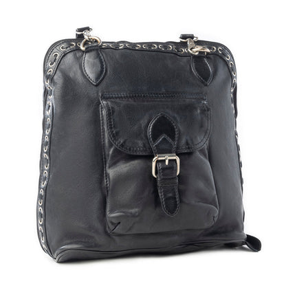 Myra Stormrider Buckled Genuine Leather Bag in Shadow Black