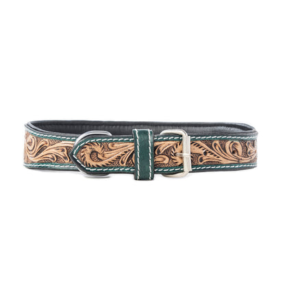 Turquoise Blossom Western Dog Collar in Brown