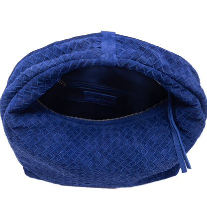 Myra Saddle Weave Genuine Suede Leather Bag in Royal Blue
