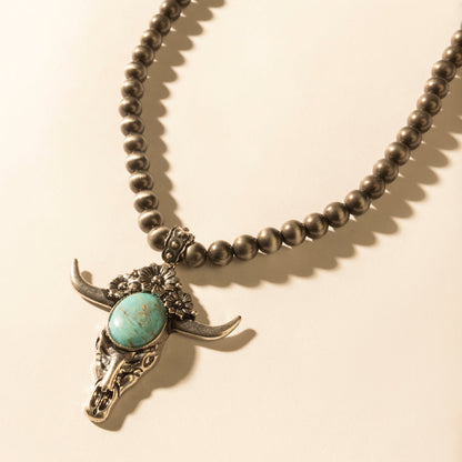 Myra Stone & Horn Chain in Ash Beads