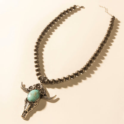 Myra Stone & Horn Chain in Ash Beads