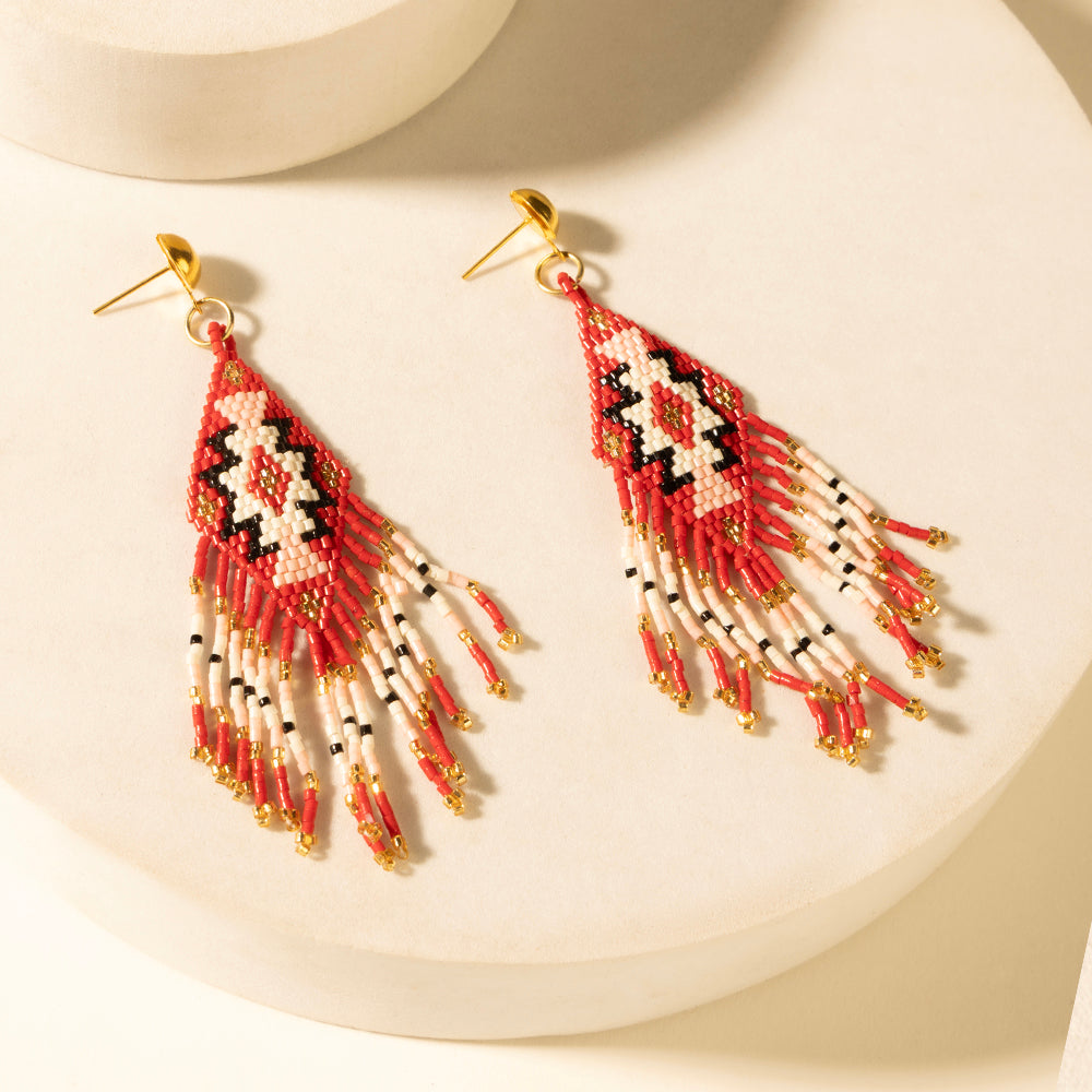 Myra Starfall Fringe Earrings in Rust Ember
