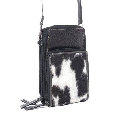 Myra Rustler Ridge Embossed Leather Hairon Sling Bag in Slate Smoke