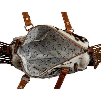 Myra Laredo Concealed Carry Bag - Hand-Stitched Hair-On Leather Satchel with Embossed Detailing and Western Fringe Design
