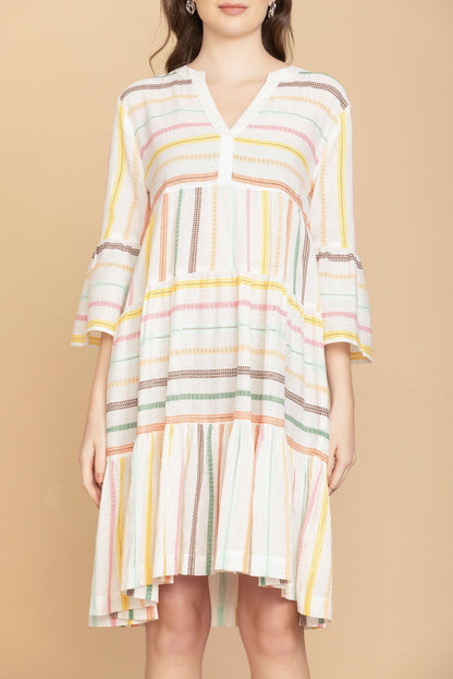 Spring Skies V-Neck Mid-Sleeve Dress