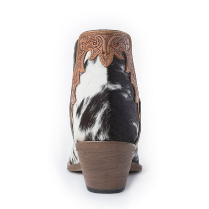 Myra Cassidy Trail Split-Top Leather Boots - Pointed Toe, Low Block Hairon Hide Heels for Ranch Adventures