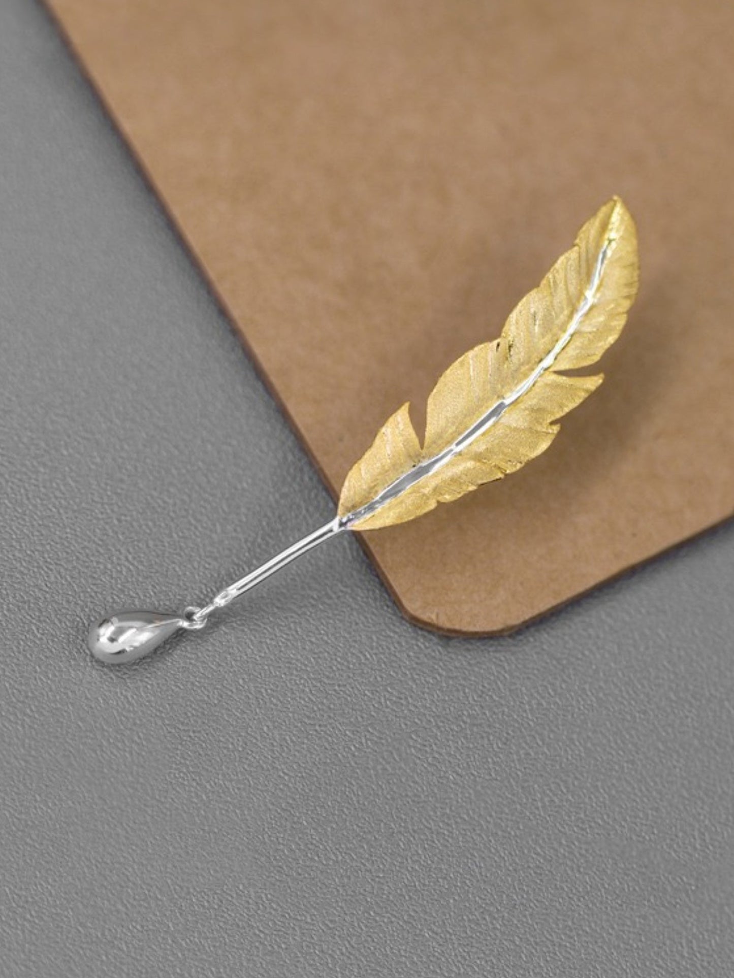Silver-Plated Feather Brooch